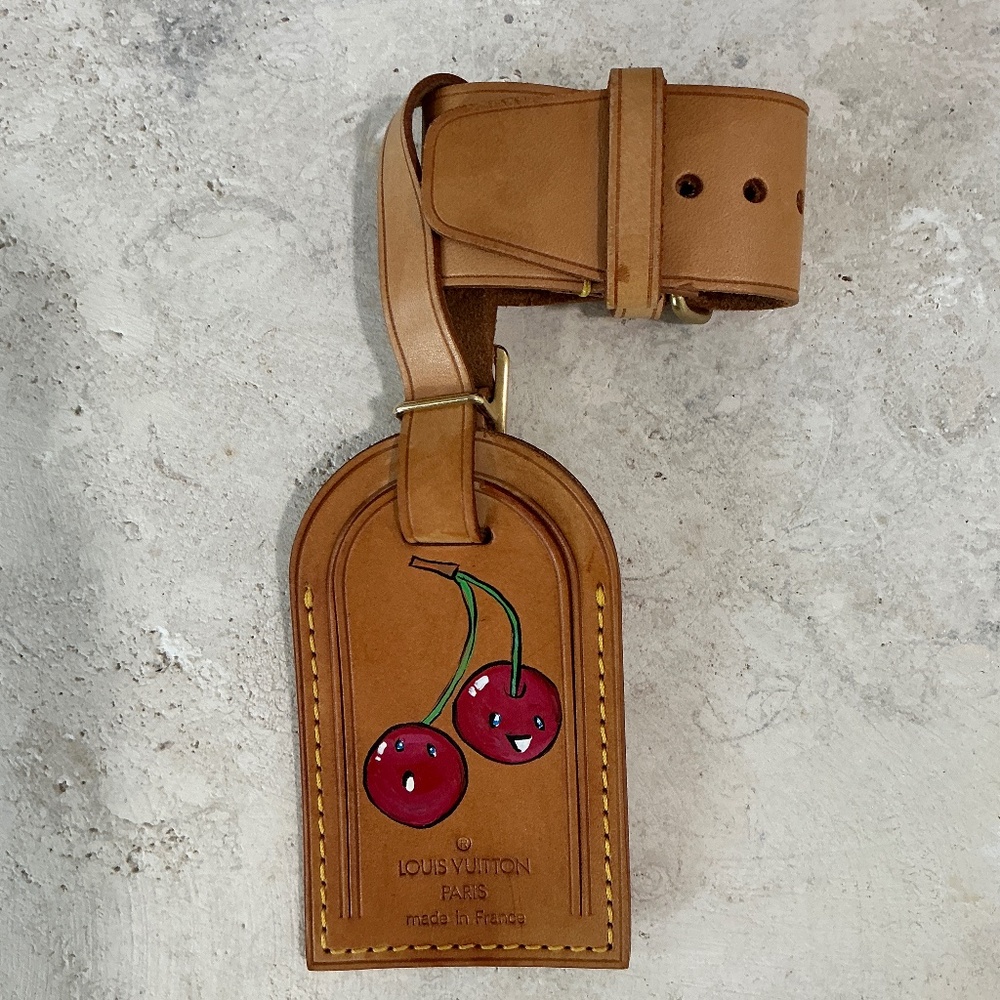Louis Vuitton Luggage Tag with Handpainted Cherry Design.